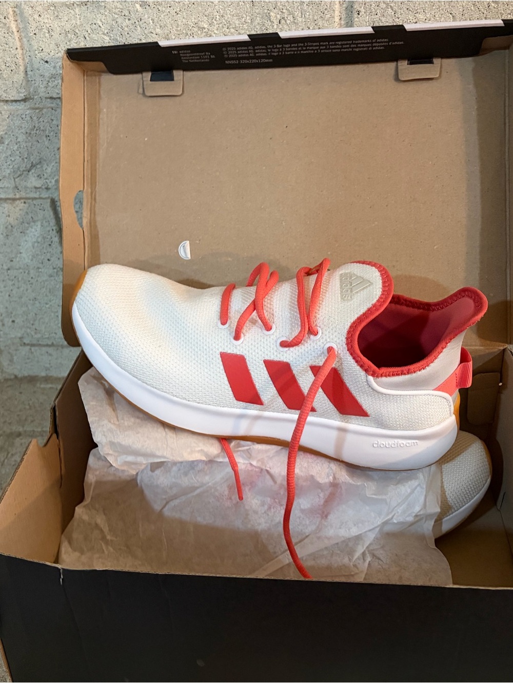 Adidas White & Peach Cloudfoam Lace-Up Sneaker